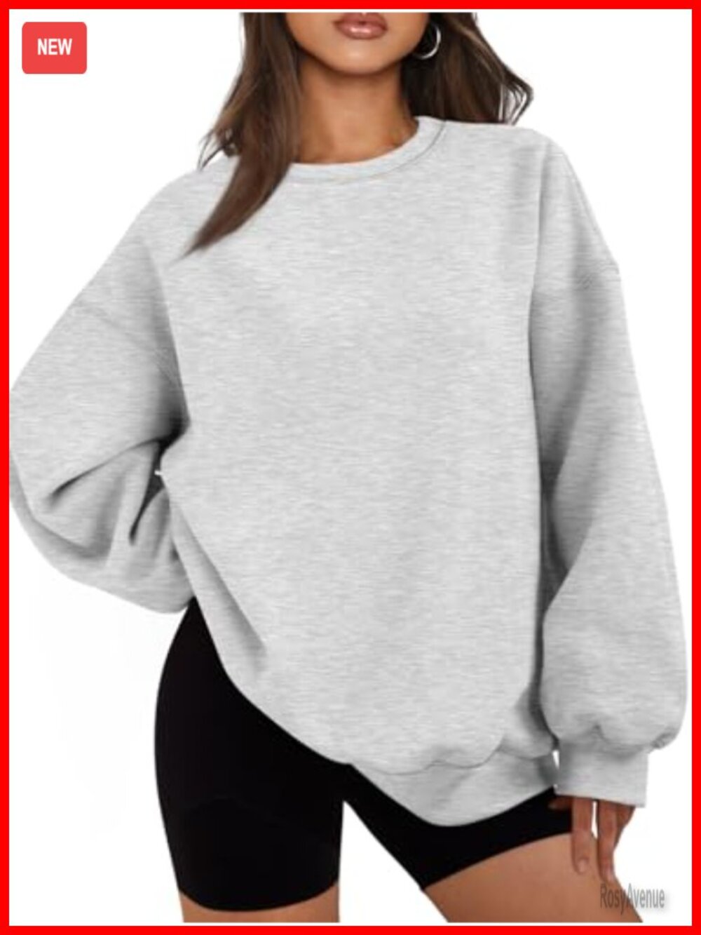 Womens Oversized Crewneck Sweatshirt Casual Lounge Fleece Lined Long Sleeve